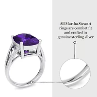 Lab Created 10 1/4 Carat Cushion Cut Gemstone and Grown Diamond Ring Sterling Silver