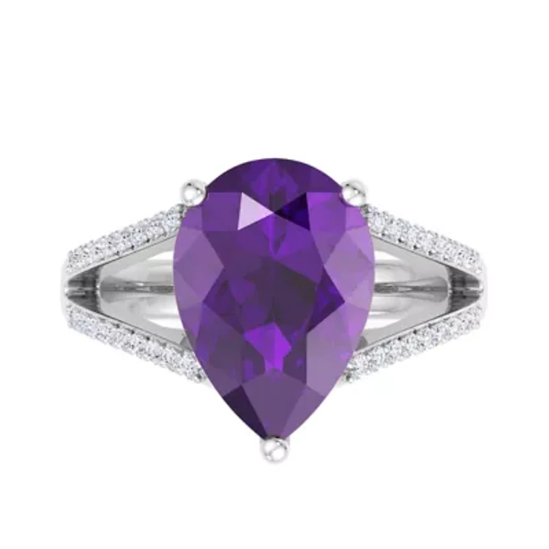 Lab Created 5 1/2 Carat Pear Shape Gemstone and Grown Diamond Ring Sterling Silver