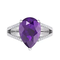 Lab Created 5 1/2 Carat Pear Shape Gemstone and Grown Diamond Ring Sterling Silver