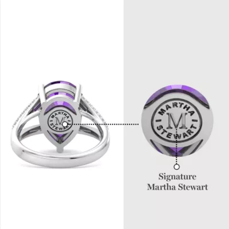 Lab Created 5 1/2 Carat Pear Shape Gemstone and Grown Diamond Ring Sterling Silver