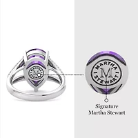 Lab Created 5 1/2 Carat Pear Shape Gemstone and Grown Diamond Ring Sterling Silver