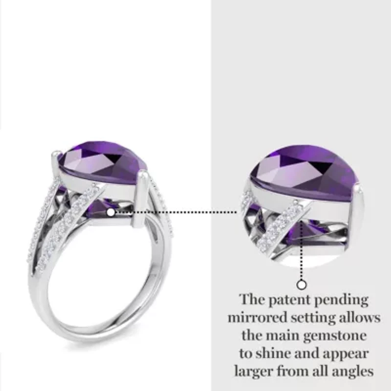Lab Created 5 1/2 Carat Pear Shape Gemstone and Grown Diamond Ring Sterling Silver