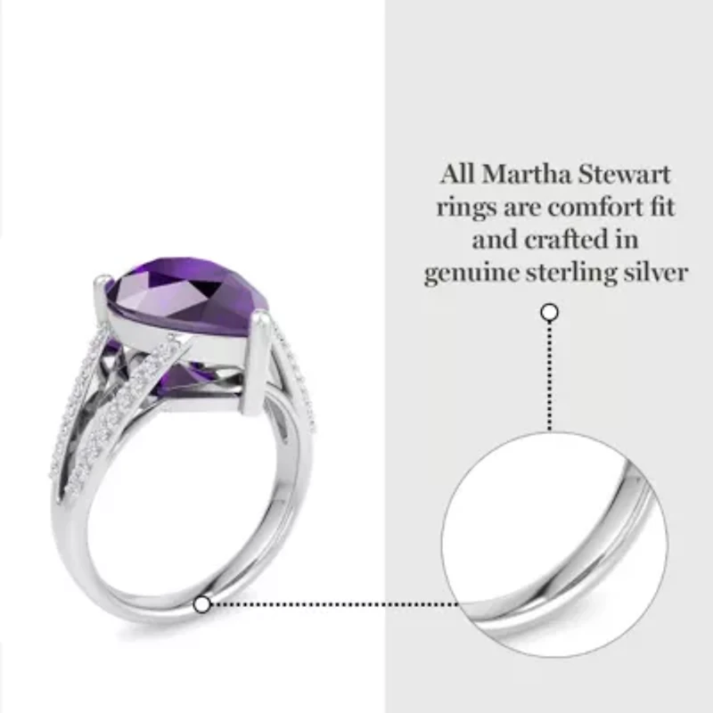 Lab Created 5 1/2 Carat Pear Shape Gemstone and Grown Diamond Ring Sterling Silver