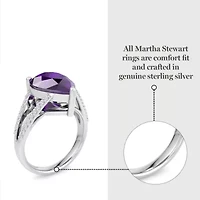 Lab Created 5 1/2 Carat Pear Shape Gemstone and Grown Diamond Ring Sterling Silver