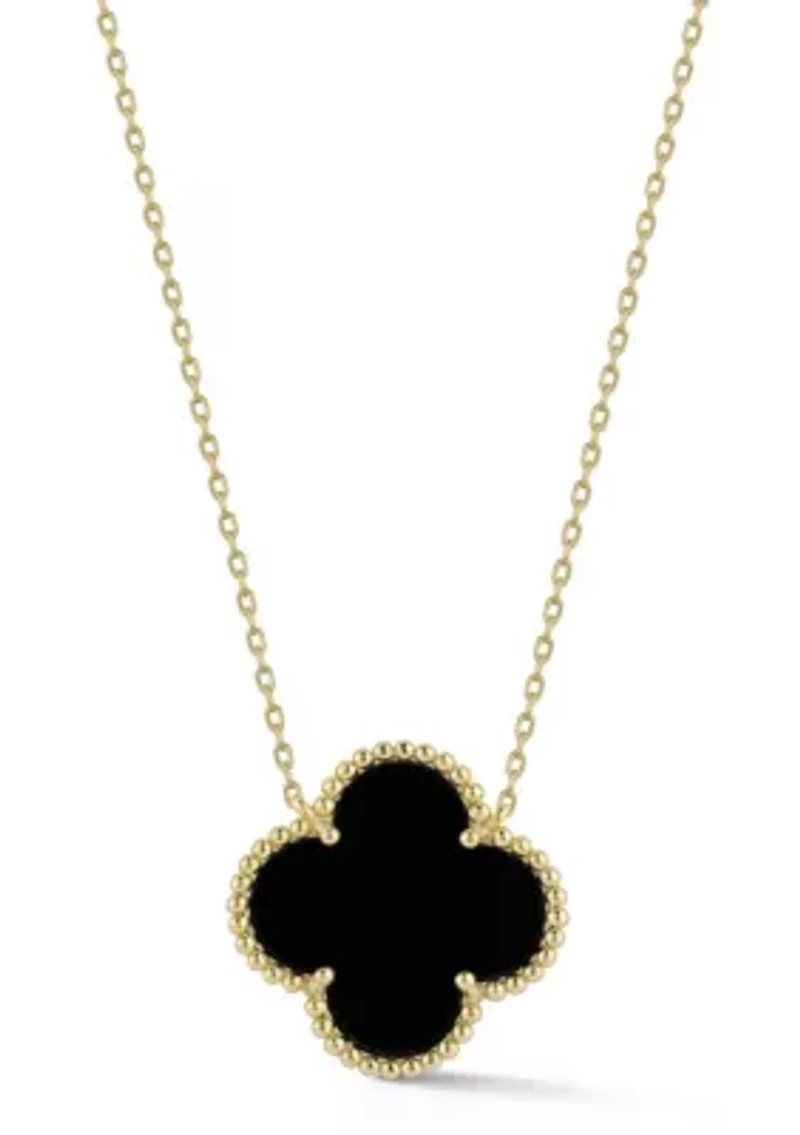 Sterling Silver Black Agate Clover Pendant Necklace