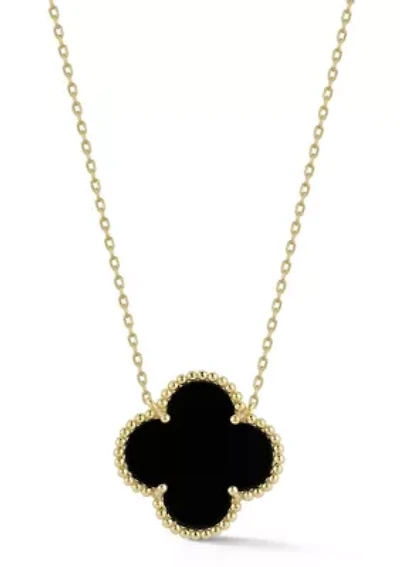 Sterling Silver Black Agate Clover Pendant Necklace