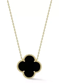 Sterling Silver Black Agate Clover Pendant Necklace