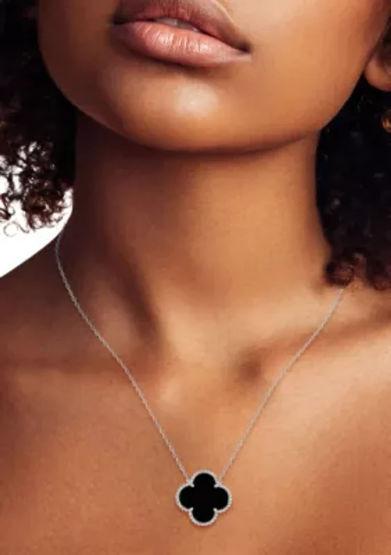 Sterling Silver Black Agate Clover Pendant Necklace