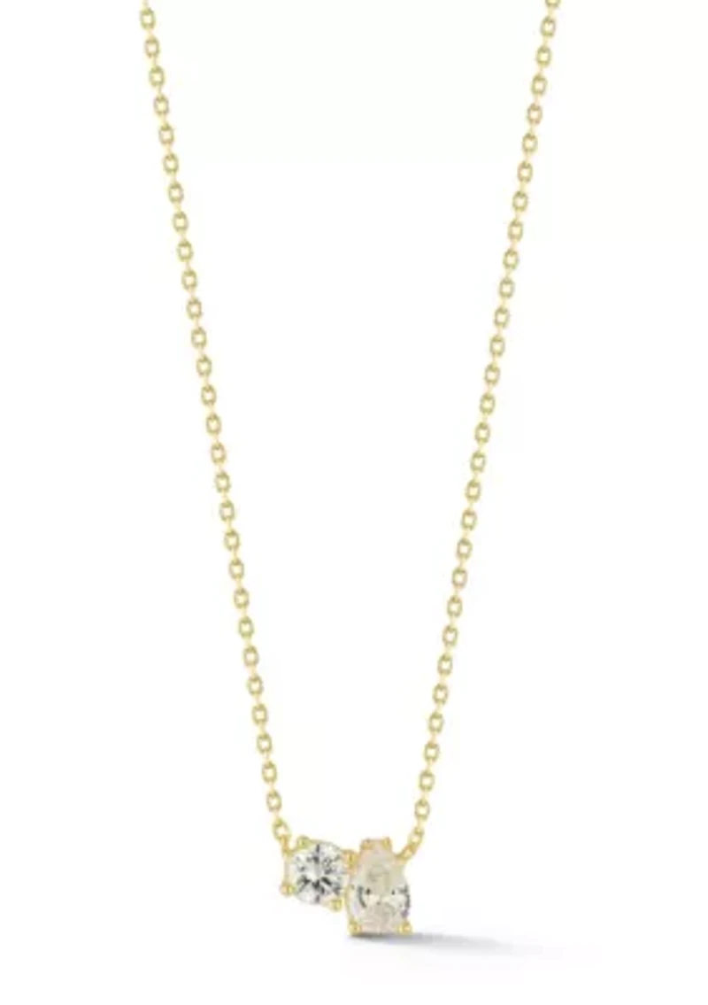 Sterling Silver Cubic Zirconia Two Stone Pendant Necklace