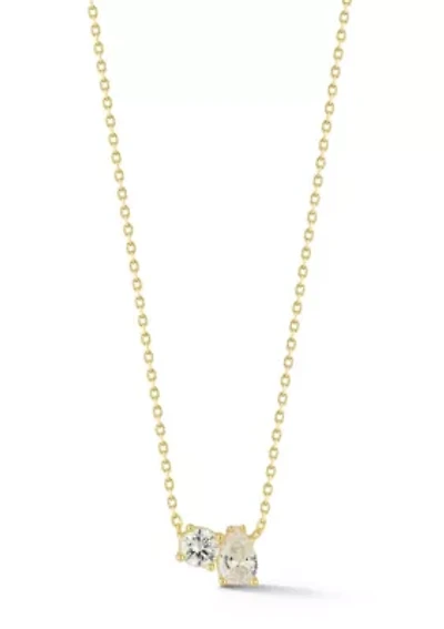 Sterling Silver Cubic Zirconia Two Stone Pendant Necklace