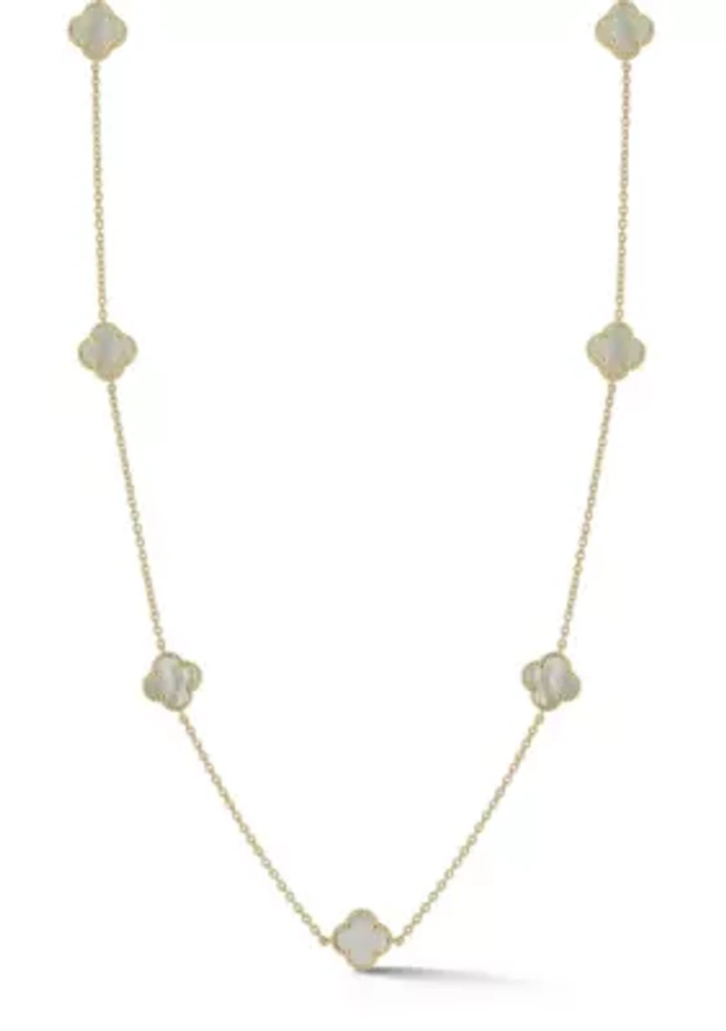 Sterling Silver Mother of Pearl Clover Station Necklace