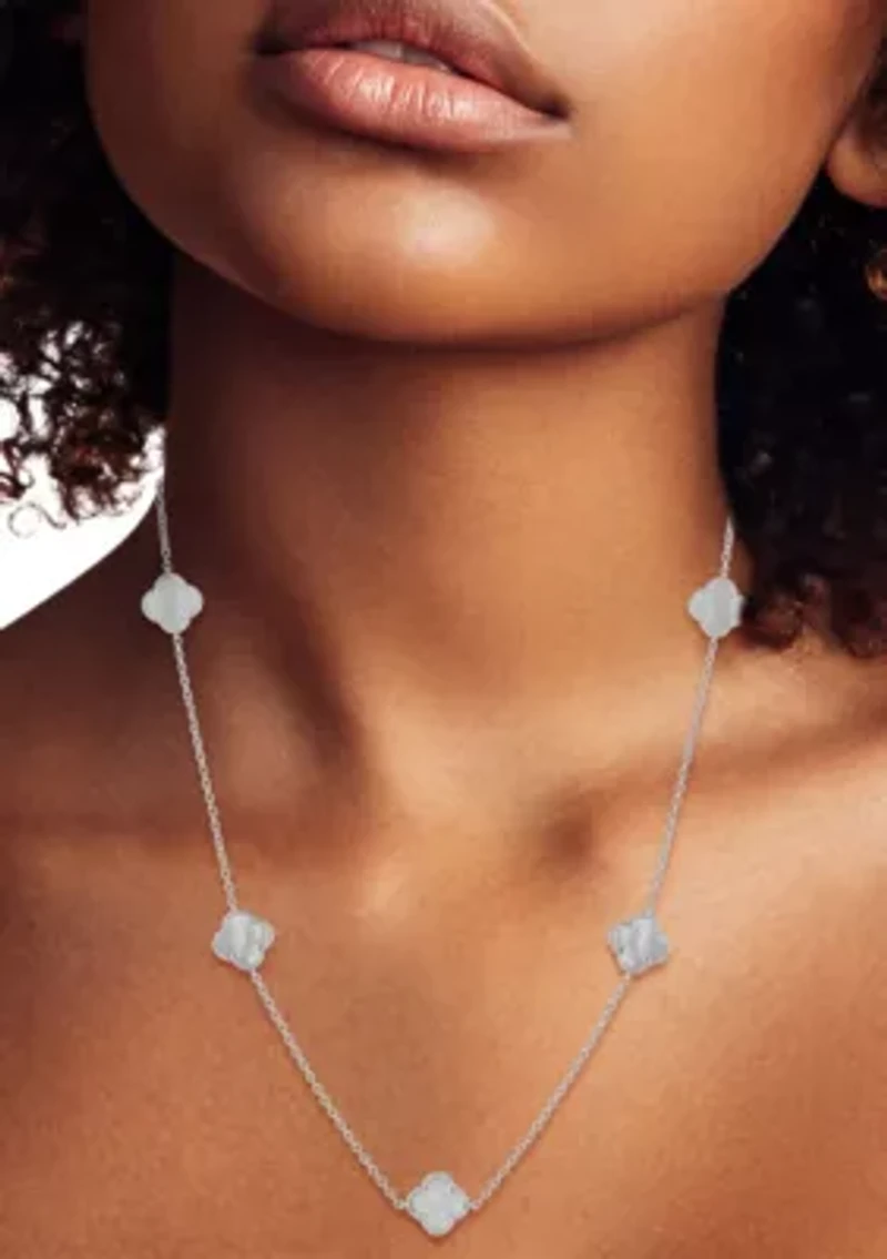 Sterling Silver Mother of Pearl Clover Station Necklace