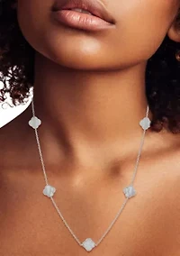 Sterling Silver Mother of Pearl Clover Station Necklace