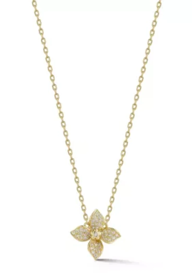 Sterling Silver Cubic Zirconia Flower Pendant Necklace