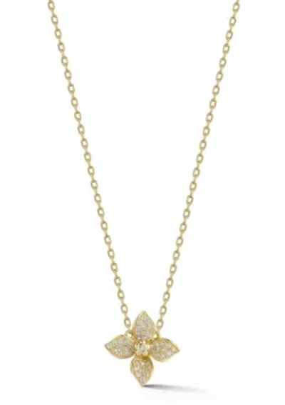 Sterling Silver Cubic Zirconia Flower Pendant Necklace