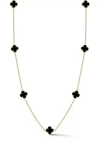 Sterling Silver Black Agate Clover Station Necklace