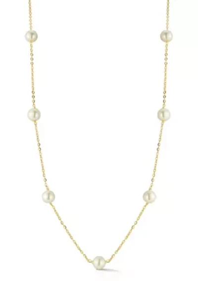 Sterling Silver 6mm Pearl Station Necklace
