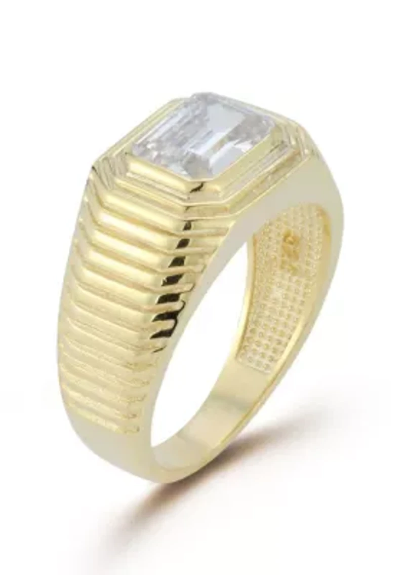 Sterling Silver Cubic Zirconia Emerald Cut Signet Ring