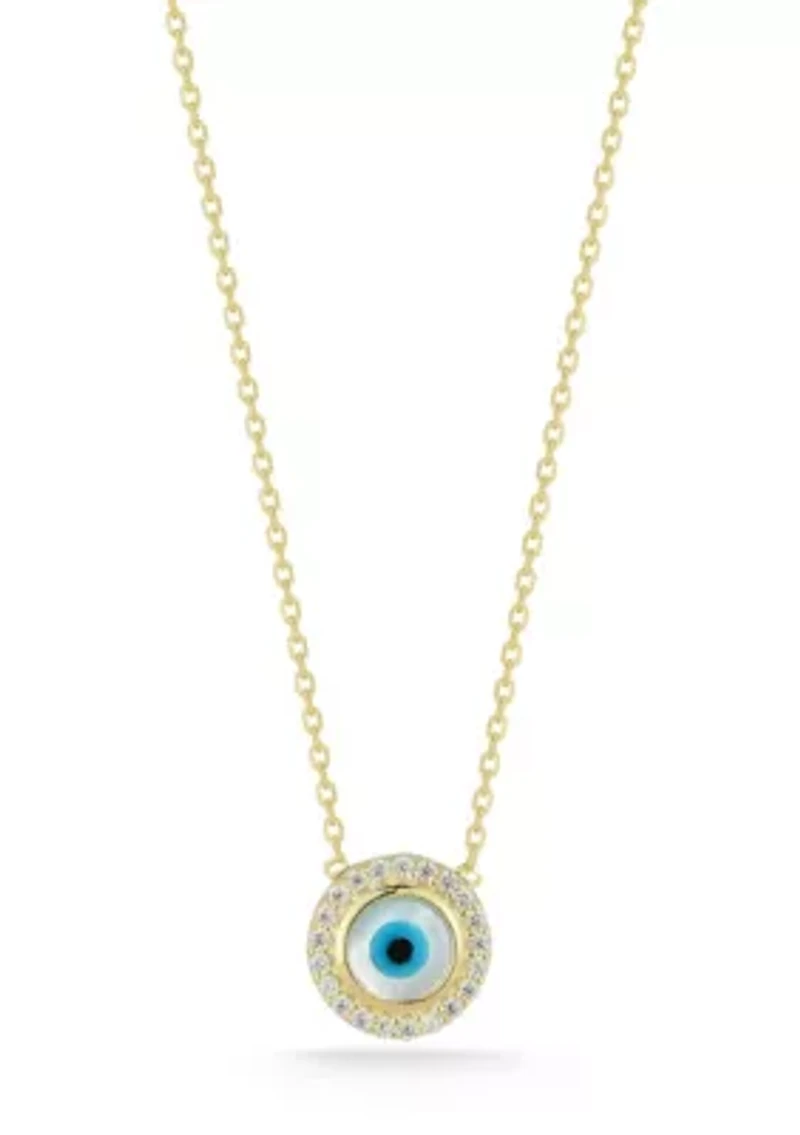 Sterling Silver Dainty Mother of Pearl Evil Eye Pendant Necklace
