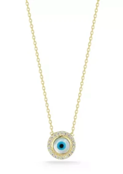 Sterling Silver Dainty Mother of Pearl Evil Eye Pendant Necklace