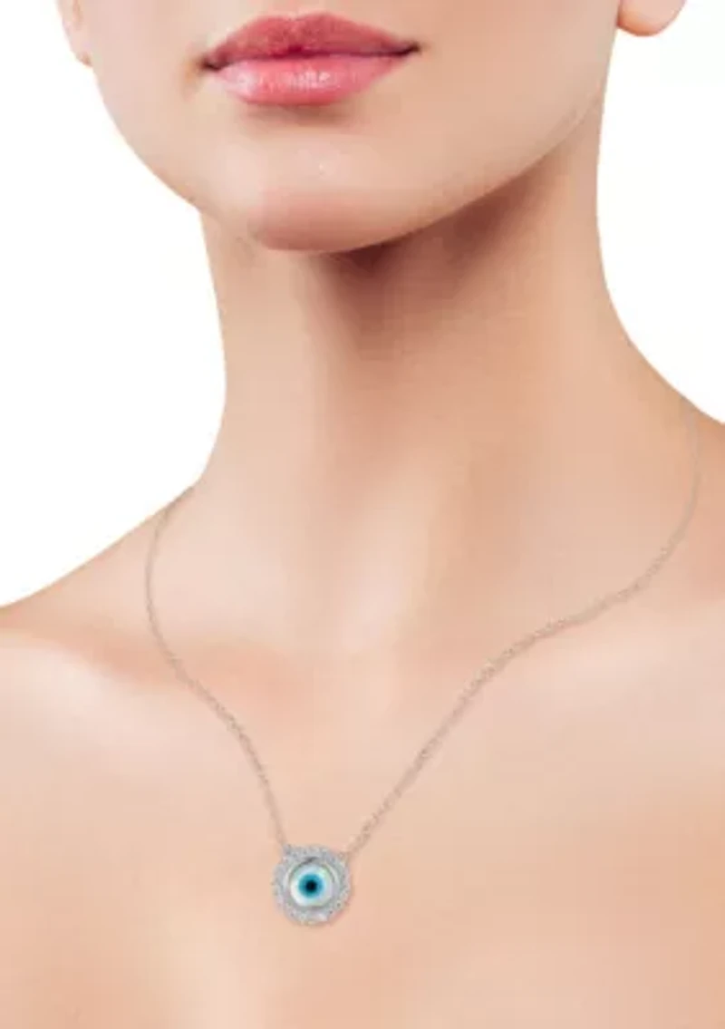 Sterling Silver Dainty Mother of Pearl Evil Eye Pendant Necklace