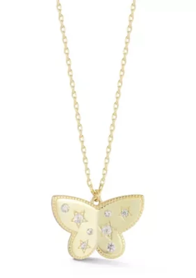 Sterling Silver Cubic Zirconia Butterfly Pendant Necklace