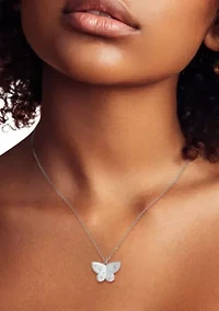 Sterling Silver Cubic Zirconia Butterfly Pendant Necklace