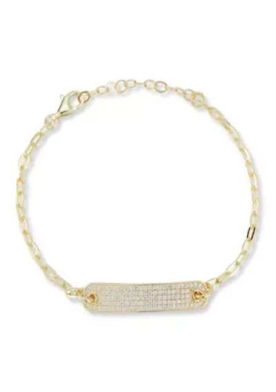 Sterling Silver Cubic Zirconia ID Bar Bracelet