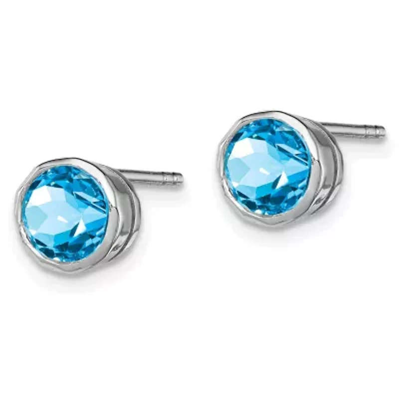 1.3 ct. t.w. Sky Blue Topaz Circle Stud Earrings Rhodium-plated Sterling Silver