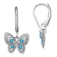 1/3 ct. t.w. Blue Topaz and Diamond Accent Butterfly Earrings in Rhodium-plated Sterling Silver
