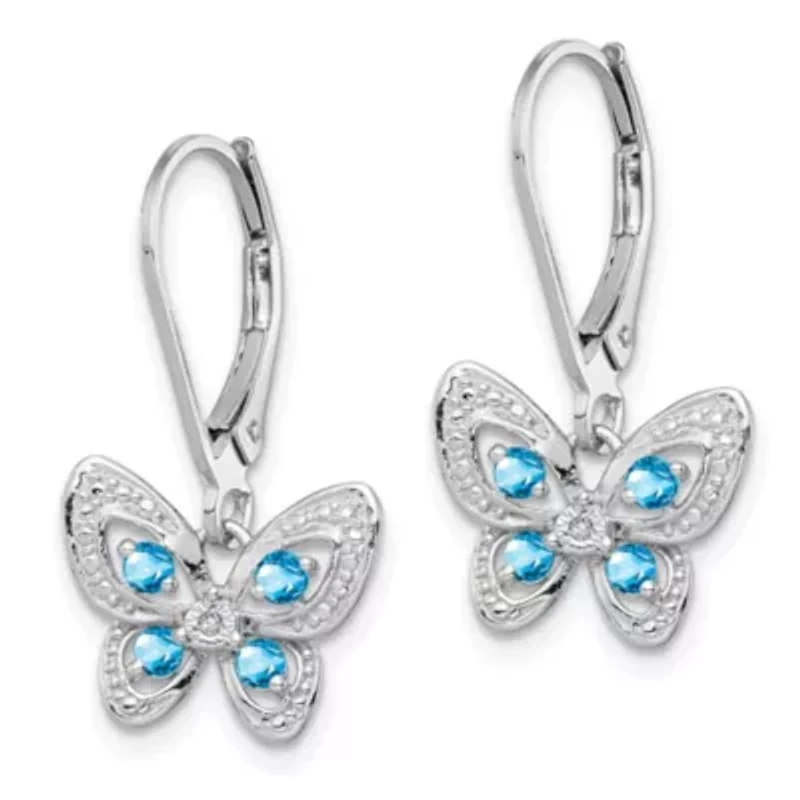 1/3 ct. t.w. Blue Topaz and Diamond Accent Butterfly Earrings in Rhodium-plated Sterling Silver