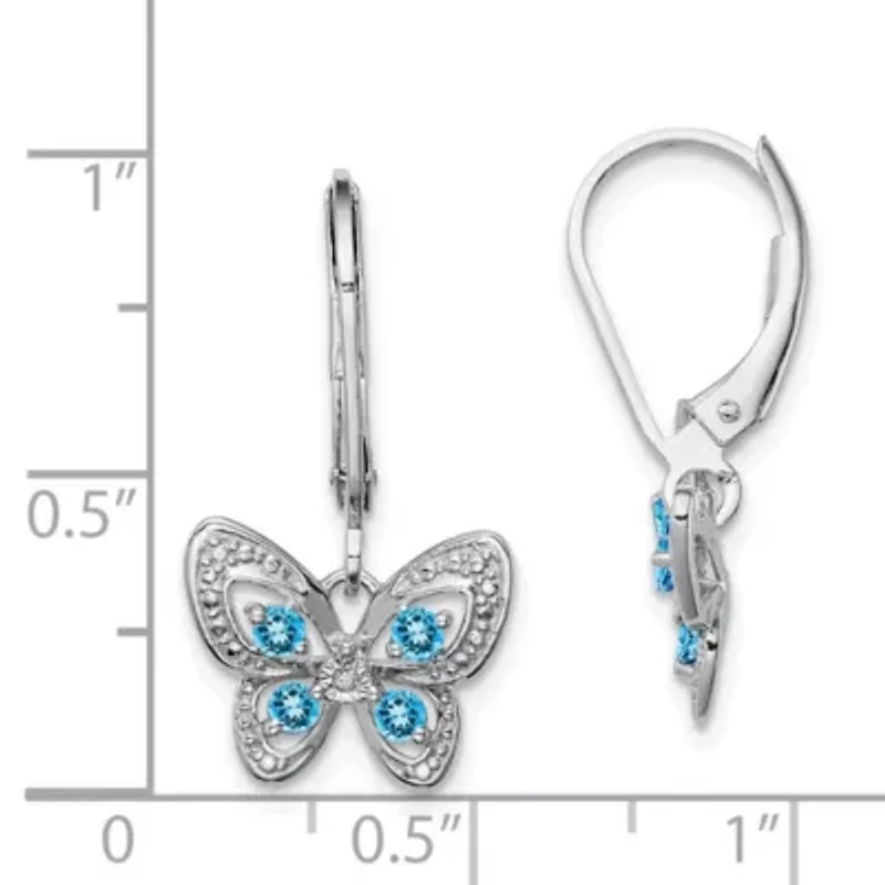 1/3 ct. t.w. Blue Topaz and Diamond Accent Butterfly Earrings in Rhodium-plated Sterling Silver