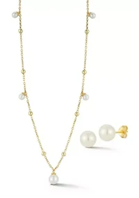 Sterling Silver Pearl Charm Necklace and Studs Set