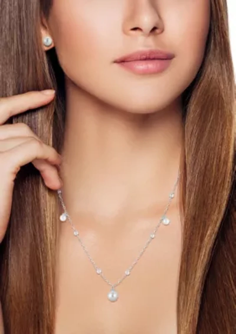 Sterling Silver Pearl Charm Necklace and Studs Set