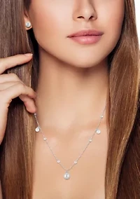 Sterling Silver Pearl Charm Necklace and Studs Set