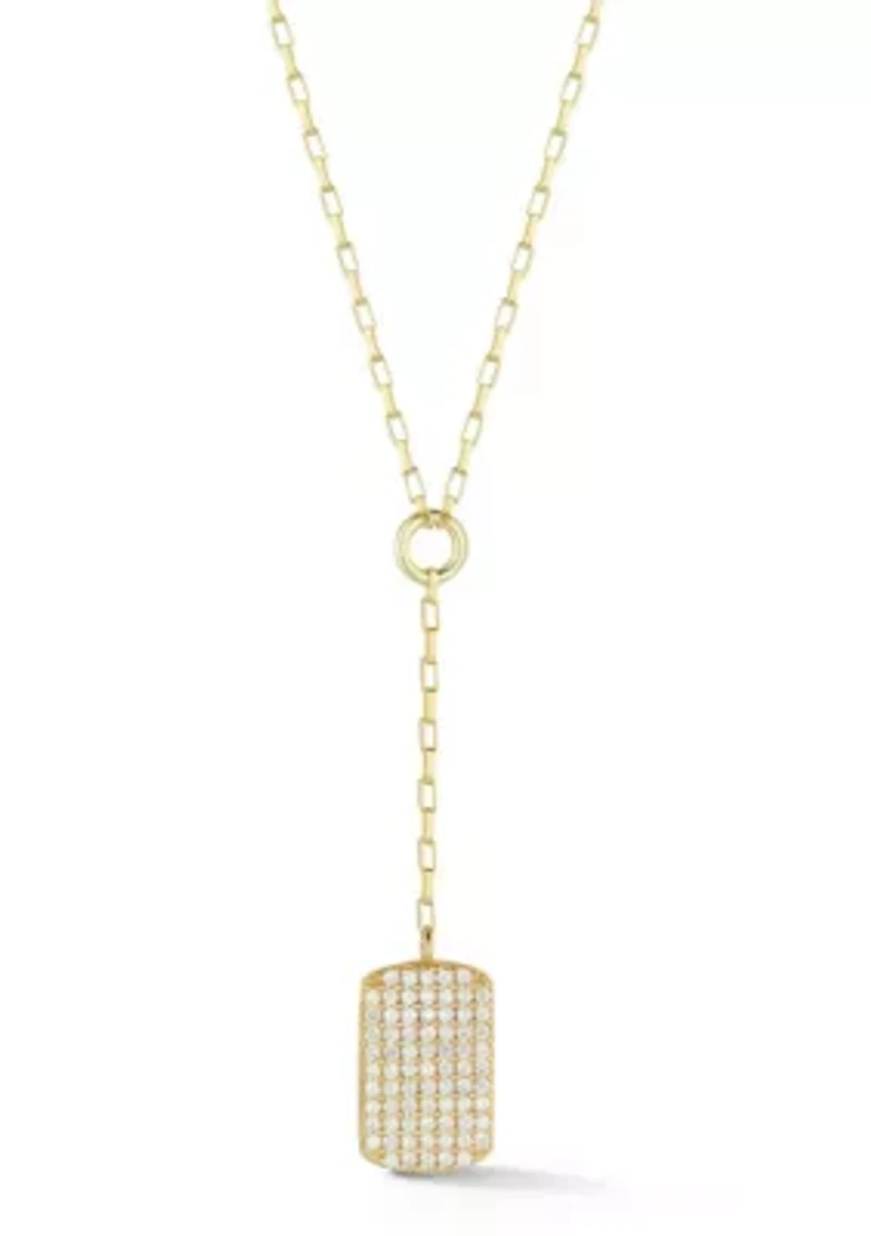 Sterling Silver Pave Tag Lariat Necklace