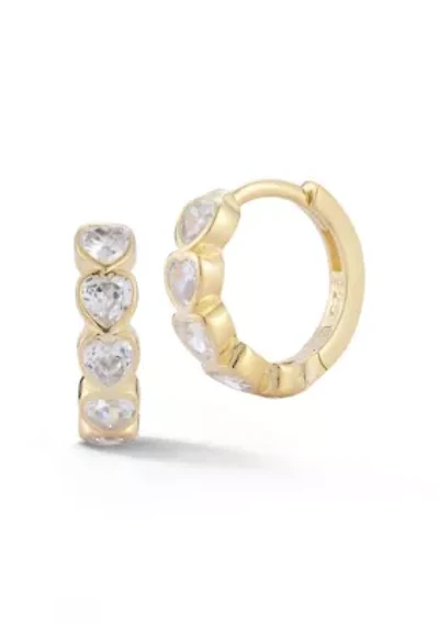 Sterling Silver Cubic Zirconia Multi Heart Huggie Hoop Earrings