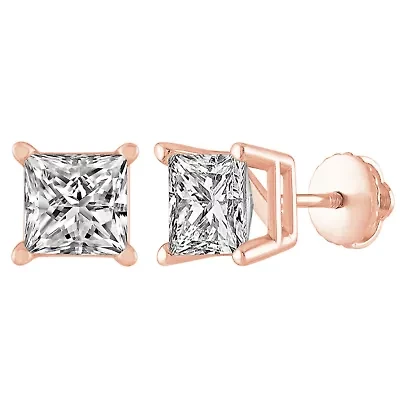1 ct. tw. Diamond Princess Screwback Solitare Earring 14K Gold