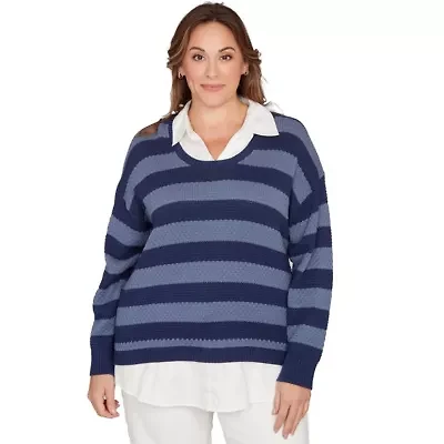 BI-COLOR STRIPE TWOFER SWEATER