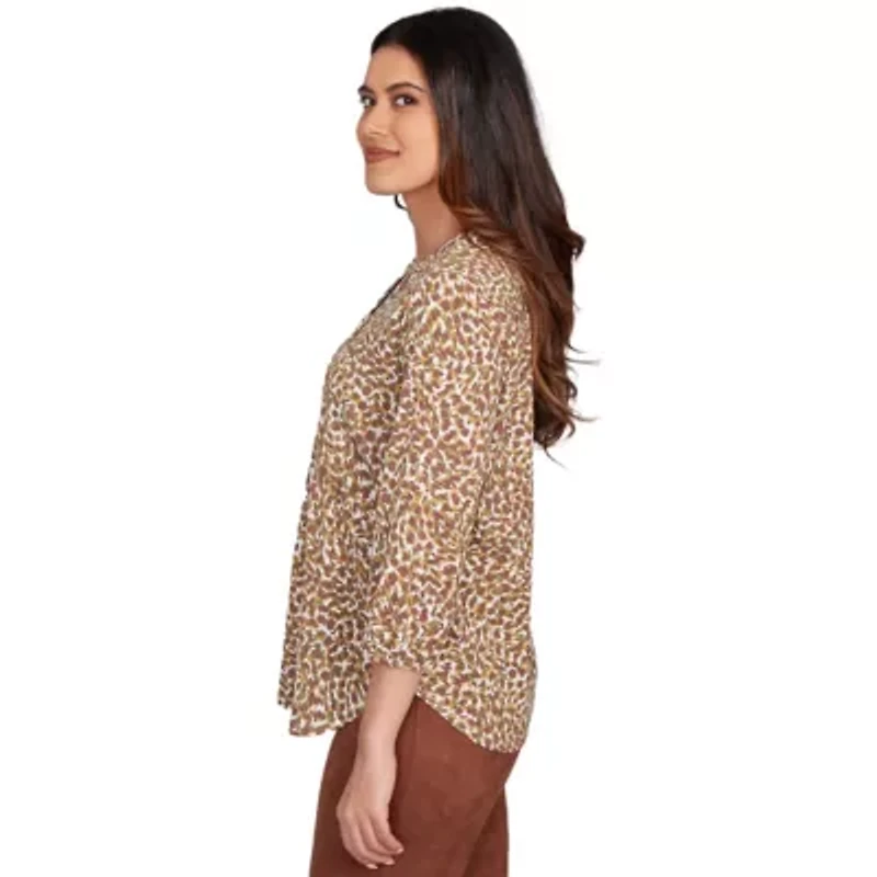 PRINTED 3/4 SLEEVE PEASANT TOP