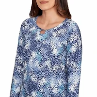 PRINTED POLY SQUARE RING NECK TOP