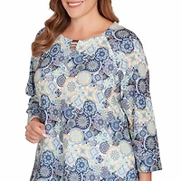 PRINTED HATCHI 3/4 SLEEVE TOP