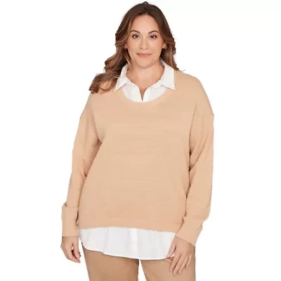 SOLID TEXTURED STRIPE TWOFER SWEATER