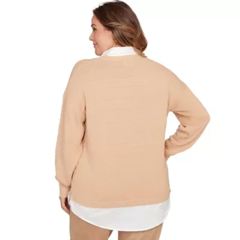 SOLID TEXTURED STRIPE TWOFER SWEATER