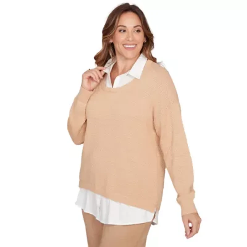 SOLID TEXTURED STRIPE TWOFER SWEATER