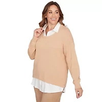 SOLID TEXTURED STRIPE TWOFER SWEATER