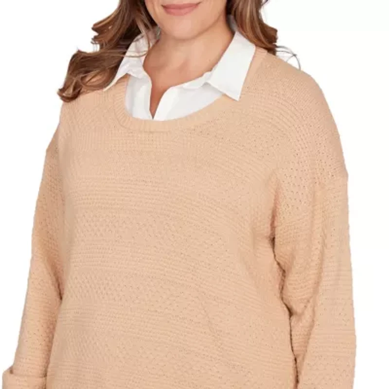 SOLID TEXTURED STRIPE TWOFER SWEATER