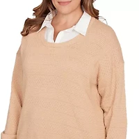 SOLID TEXTURED STRIPE TWOFER SWEATER