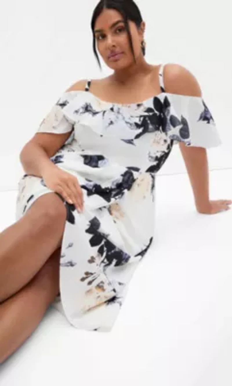 Floral Drape Midi Dress