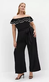 Demure Off Shoulder Frill Jumpsuit
